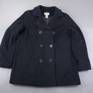 LL Bean Misses 100% Lambswool Black Thinsulate Peacoat Nautical Quilted Size 16
